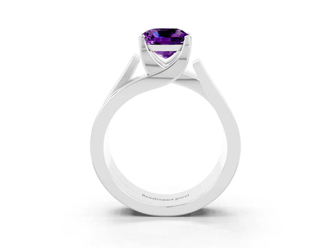 White gold Modern Tension Set Cushion Cut Amethyst Solitaire Wide Band Ring_3