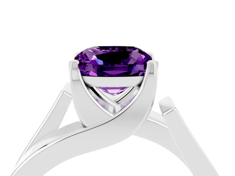 White gold Modern Tension Set Cushion Cut Amethyst Solitaire Wide Band Ring_4