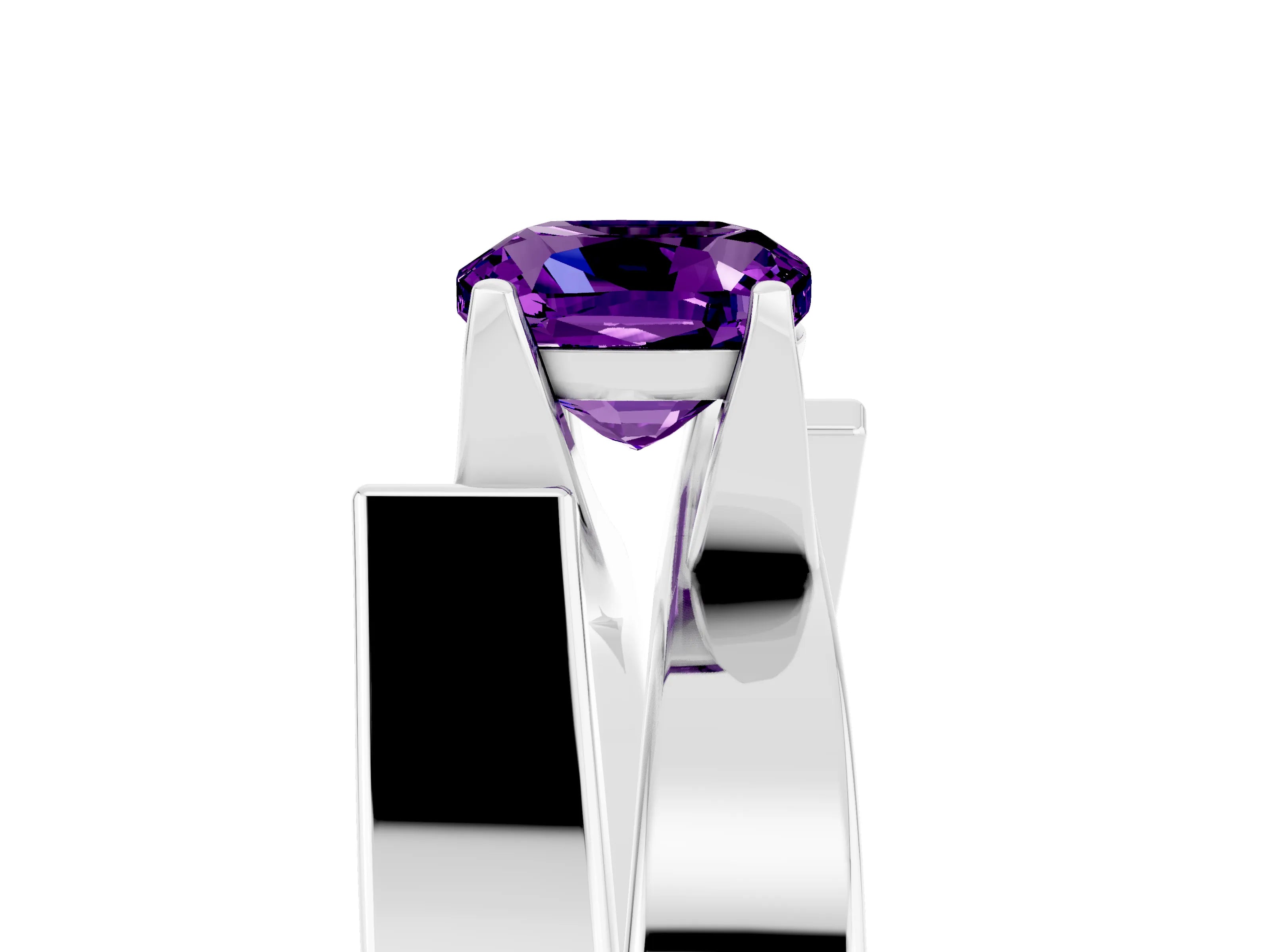 White gold Modern Tension Set Cushion Cut Amethyst Solitaire Wide Band Ring_5
