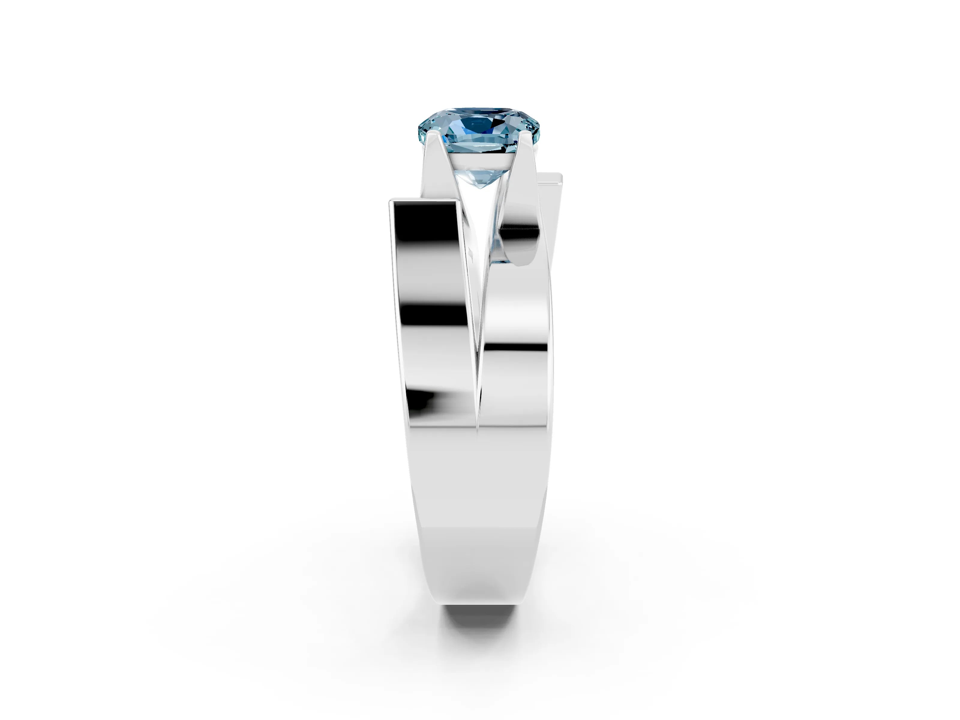 White gold Modern Tension Set Cushion Cut Aquamarine Solitaire Wide Band Ring_2