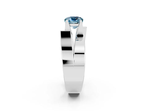 White gold Modern Tension Set Cushion Cut Aquamarine Solitaire Wide Band Ring_2