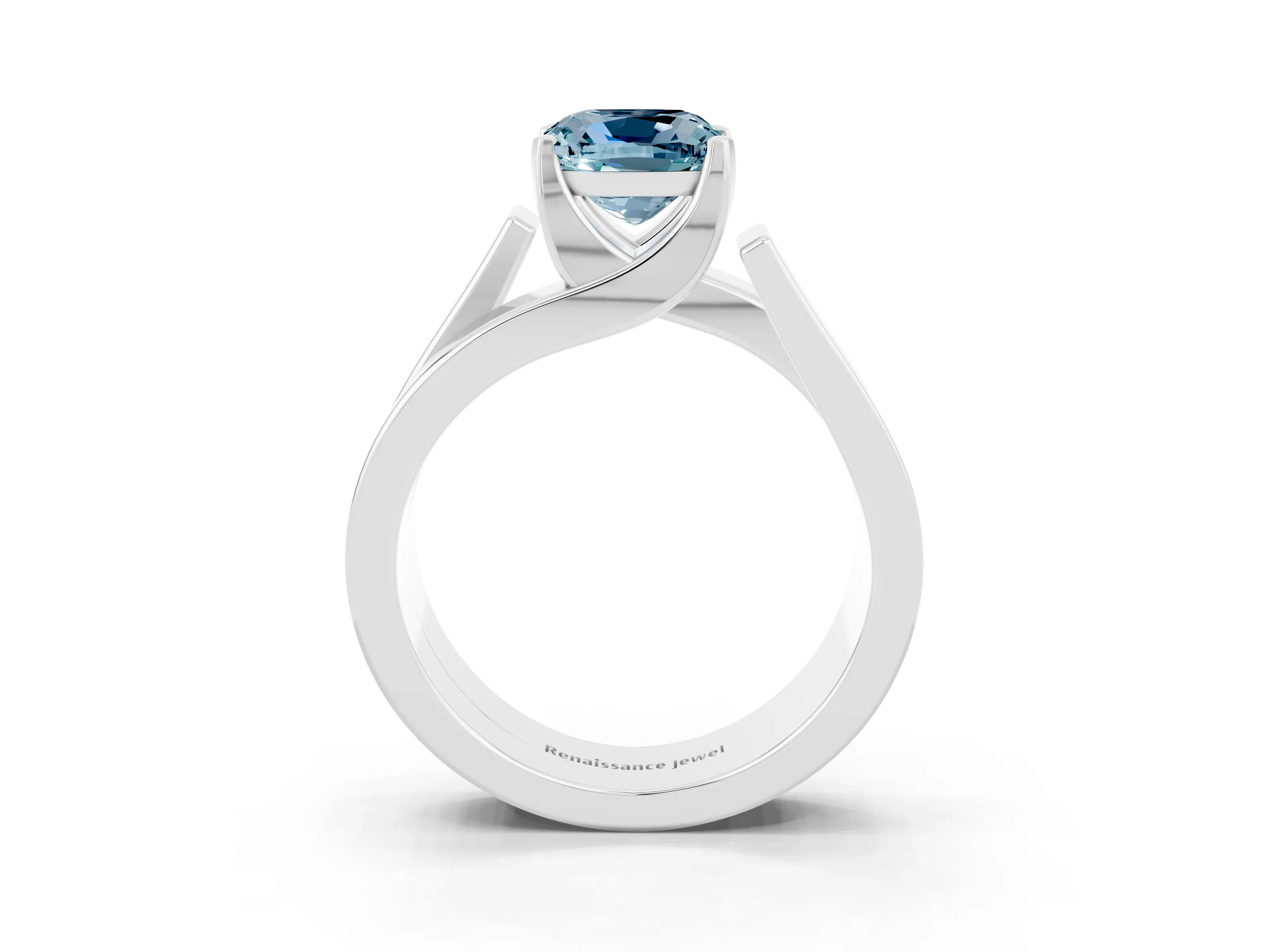 White gold Modern Tension Set Cushion Cut Aquamarine Solitaire Wide Band Ring_3