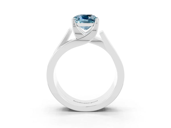 White gold Modern Tension Set Cushion Cut Aquamarine Solitaire Wide Band Ring