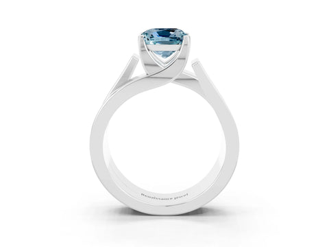 White gold Modern Tension Set Cushion Cut Aquamarine Solitaire Wide Band Ring_3