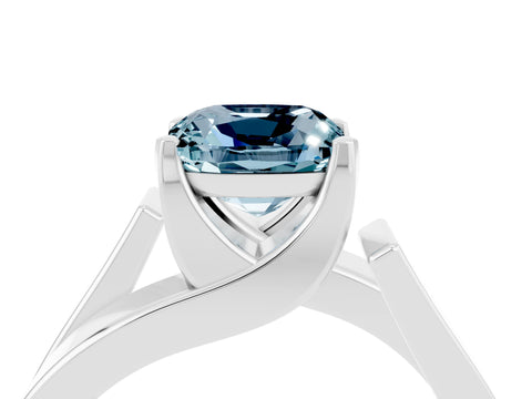 White gold Modern Tension Set Cushion Cut Aquamarine Solitaire Wide Band Ring_4