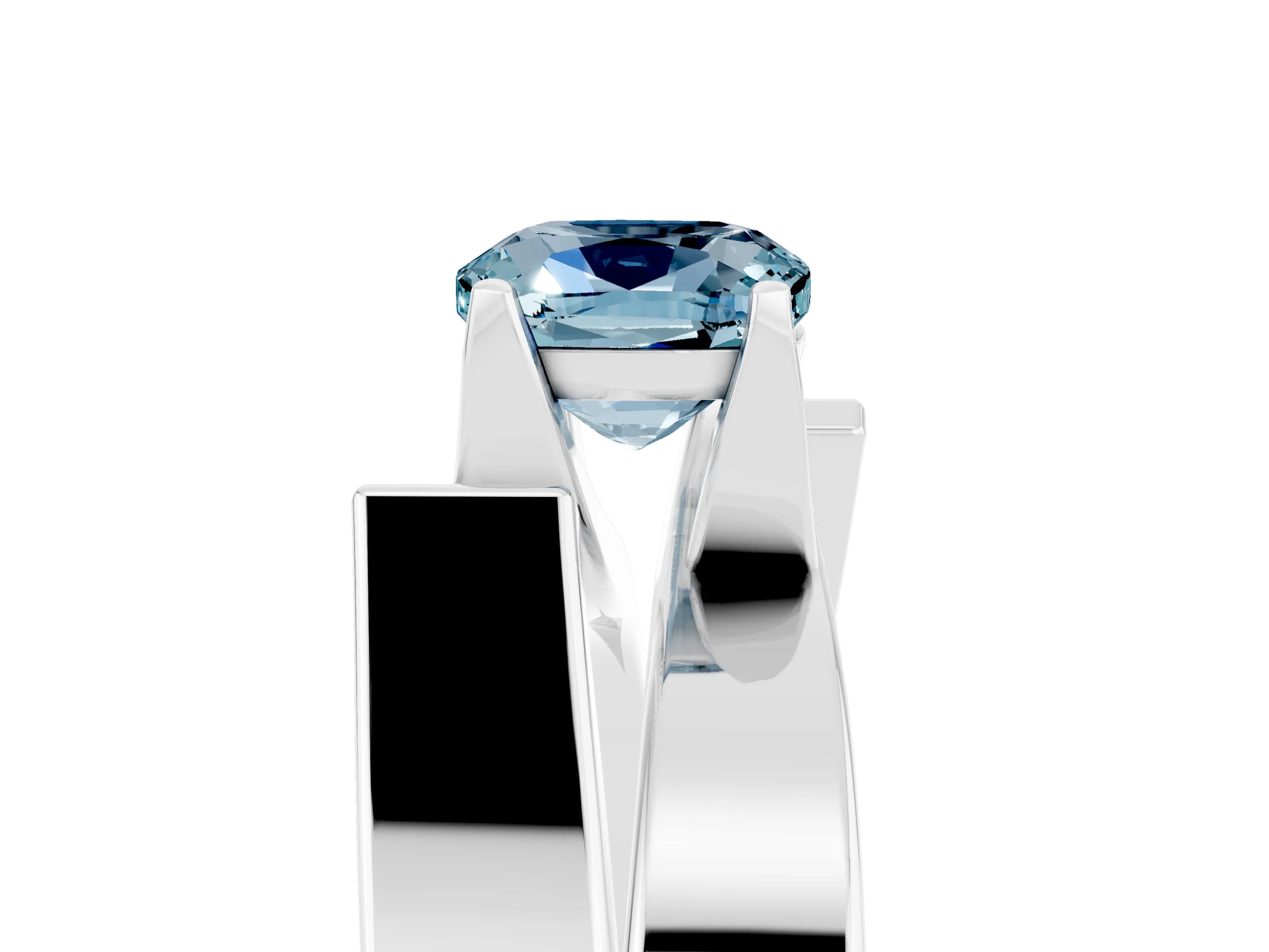 White gold Modern Tension Set Cushion Cut Aquamarine Solitaire Wide Band Ring_5