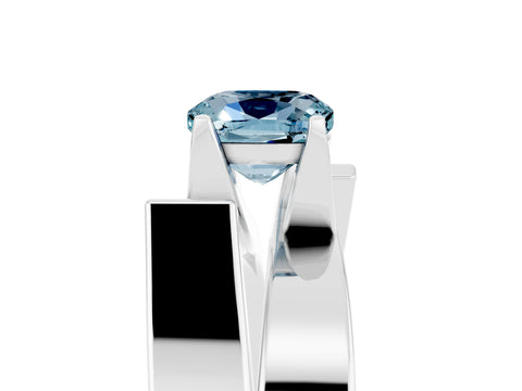 White gold Modern Tension Set Cushion Cut Aquamarine Solitaire Wide Band Ring_5