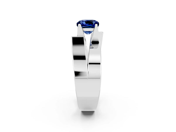 Silver Modern Tension Set Cushion Cut Blue Sapphire Solitaire Wide Band Ring