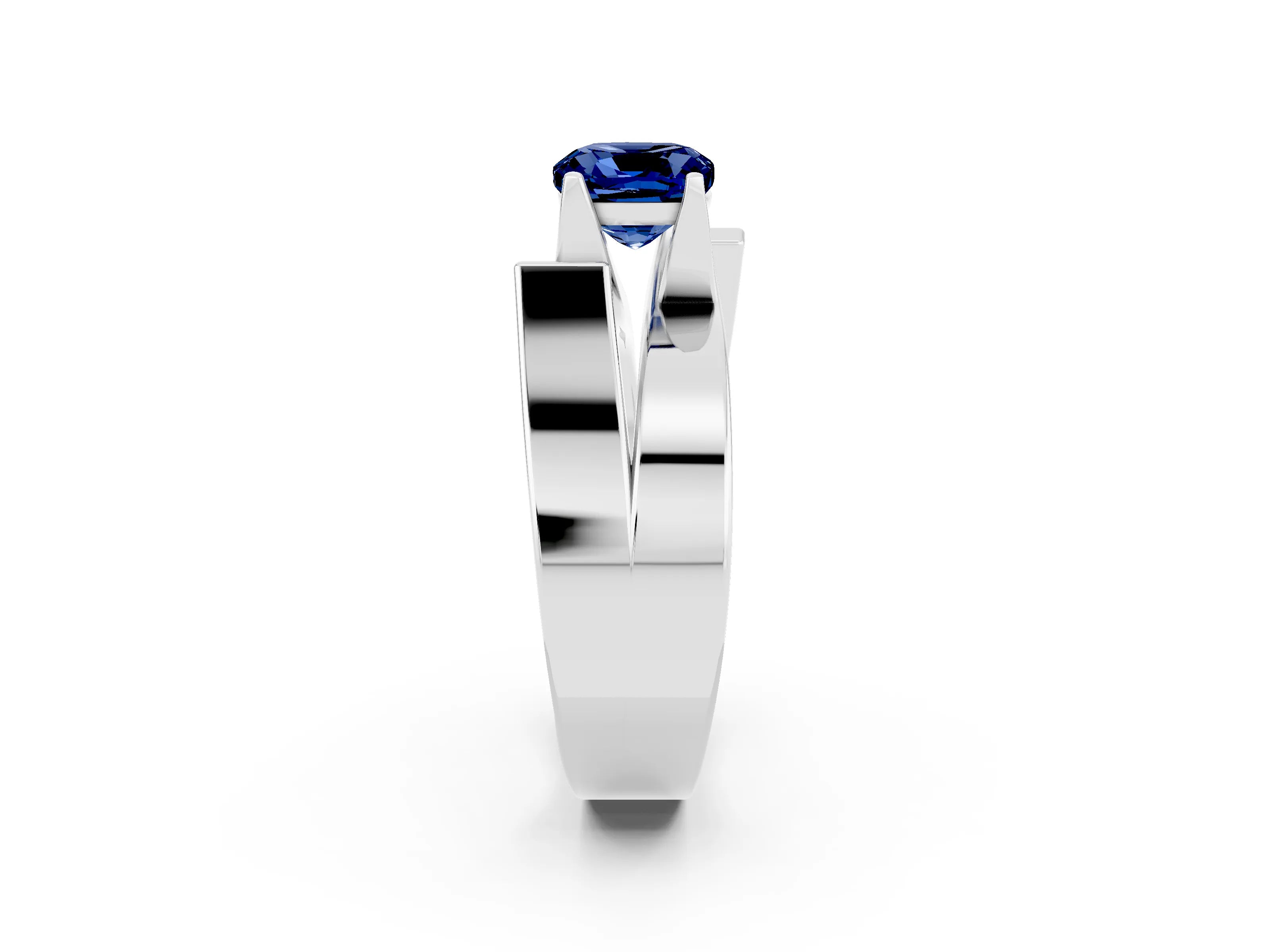 White gold Modern Tension Set Cushion Cut Blue Sapphire Solitaire Wide Band Ring_2