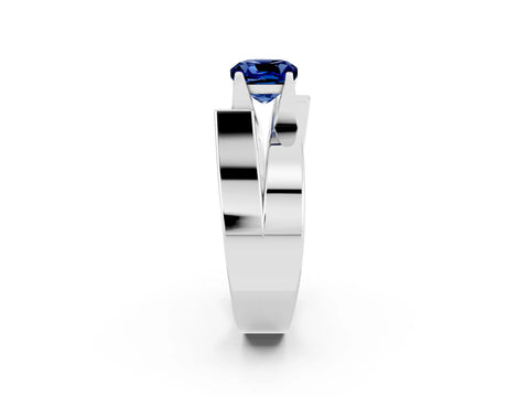White gold Modern Tension Set Cushion Cut Blue Sapphire Solitaire Wide Band Ring_2