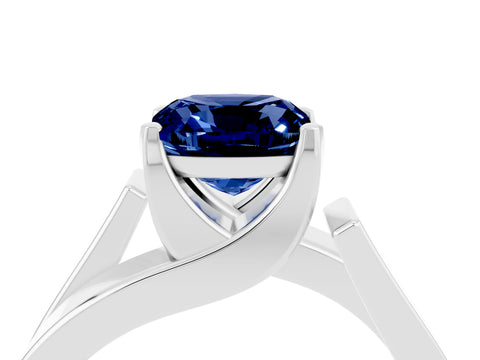 White gold Modern Tension Set Cushion Cut Blue Sapphire Solitaire Wide Band Ring_4