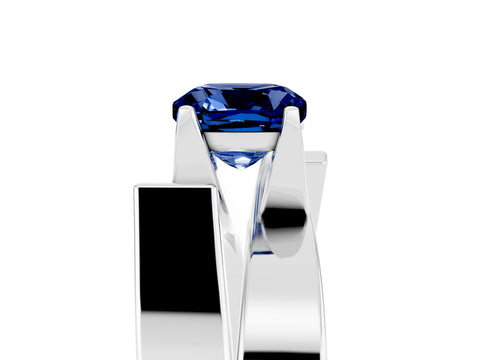White gold Modern Tension Set Cushion Cut Blue Sapphire Solitaire Wide Band Ring_5