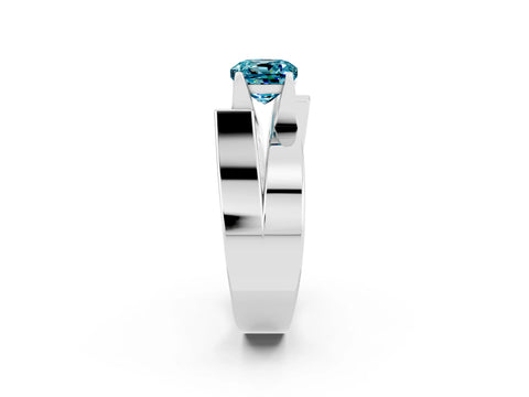 White gold Modern Tension Set Cushion Cut Blue Topaz Solitaire Wide Band Ring_2