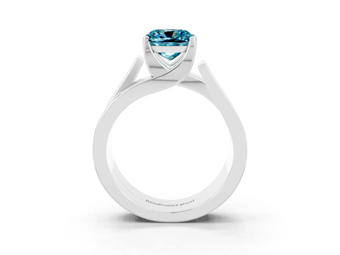 White gold Modern Tension Set Cushion Cut Blue Topaz Solitaire Wide Band Ring_3