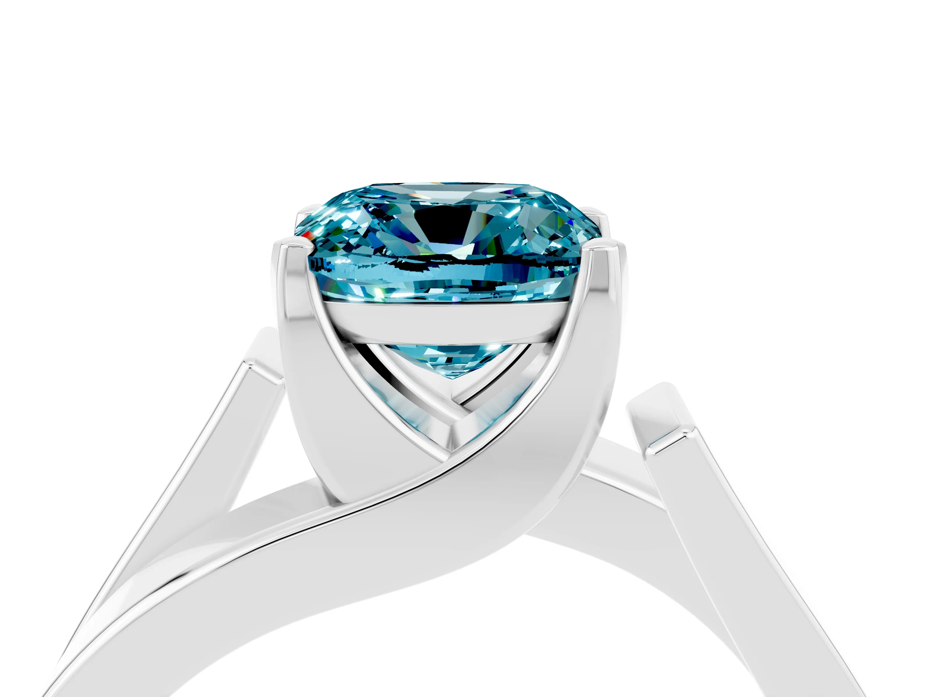 White gold Modern Tension Set Cushion Cut Blue Topaz Solitaire Wide Band Ring_4