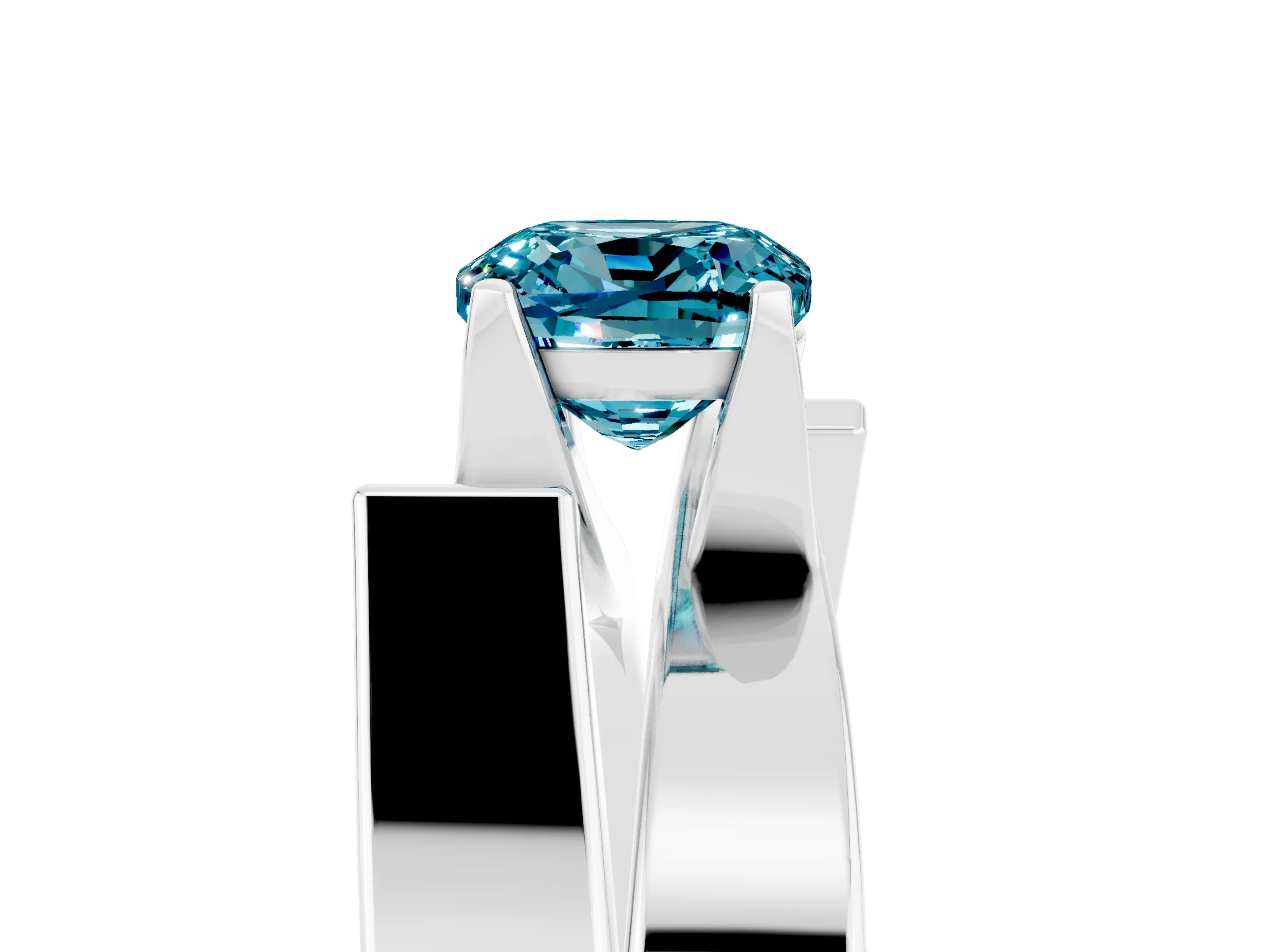White gold Modern Tension Set Cushion Cut Blue Topaz Solitaire Wide Band Ring_5