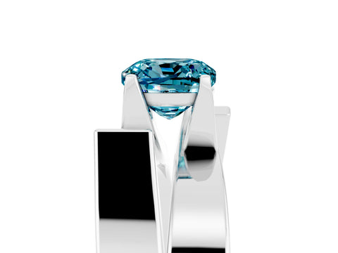 White gold Modern Tension Set Cushion Cut Blue Topaz Solitaire Wide Band Ring_5