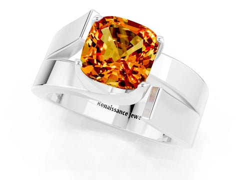White gold Modern Tension Set Cushion Cut Citrine Solitaire Wide Band Ring_1