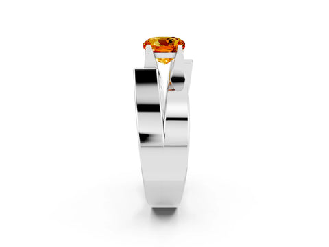 White gold Modern Tension Set Cushion Cut Citrine Solitaire Wide Band Ring_2