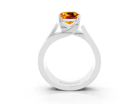 White gold Modern Tension Set Cushion Cut Citrine Solitaire Wide Band Ring_3