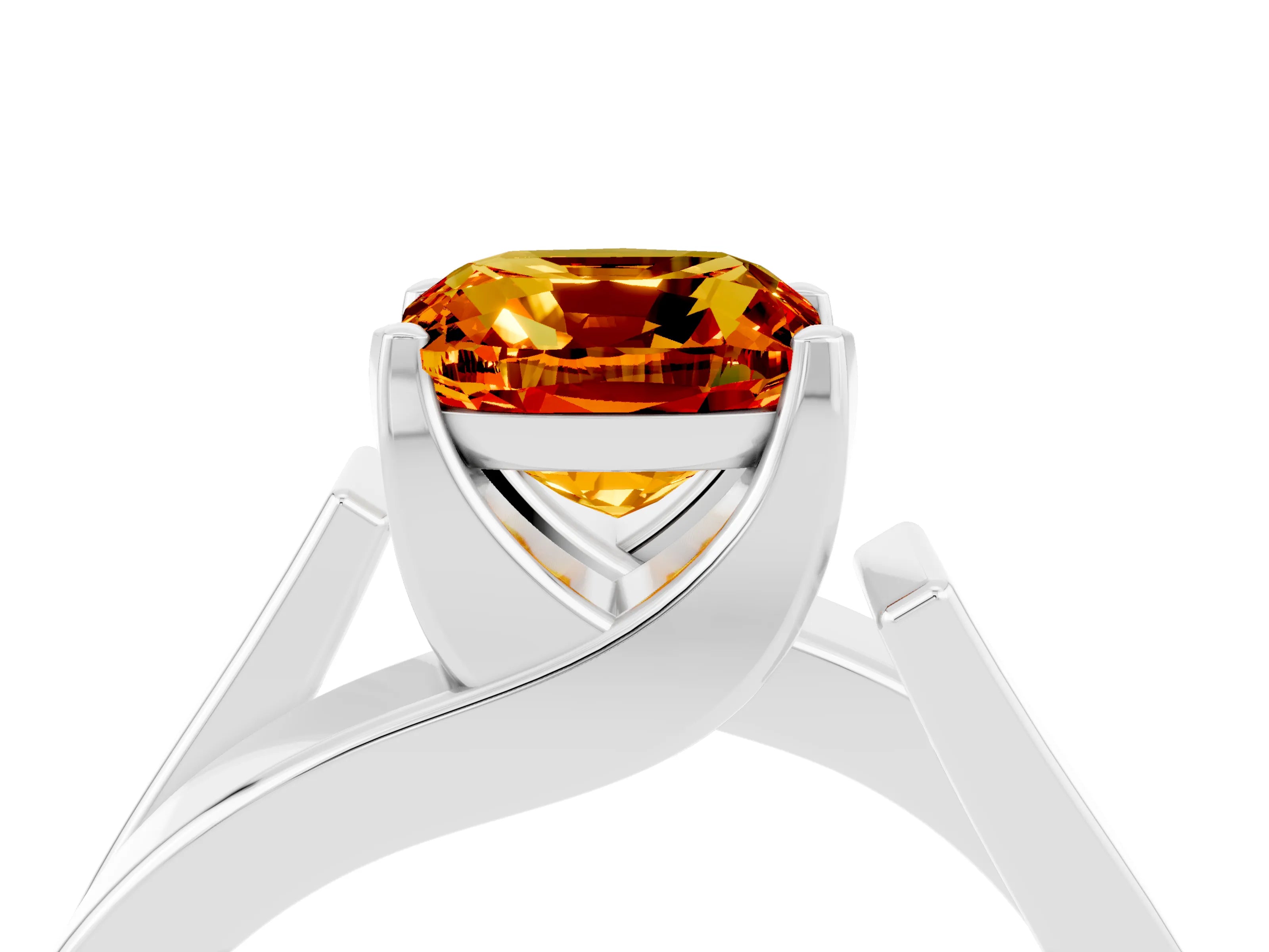 White gold Modern Tension Set Cushion Cut Citrine Solitaire Wide Band Ring_4