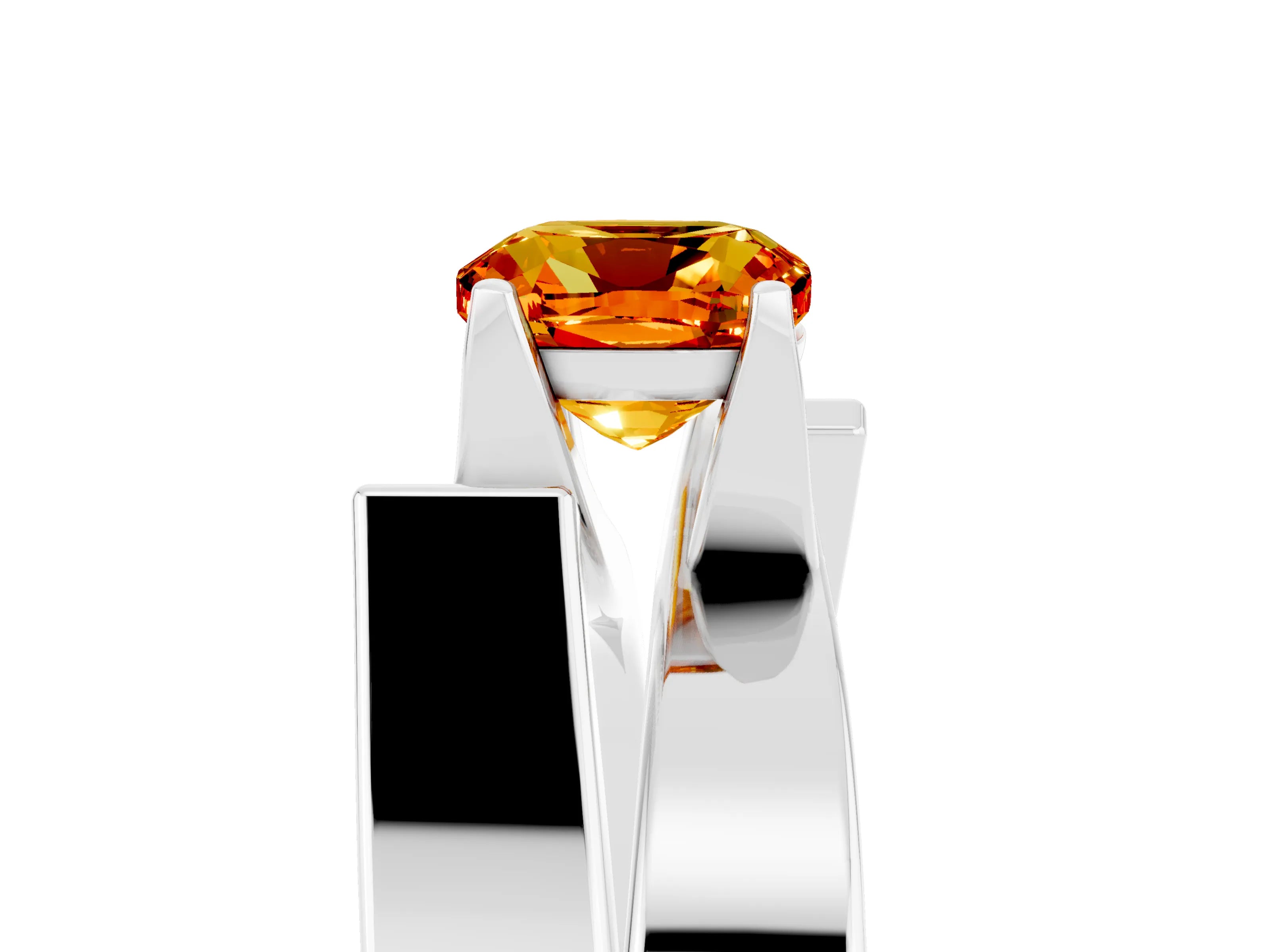 White gold Modern Tension Set Cushion Cut Citrine Solitaire Wide Band Ring_5