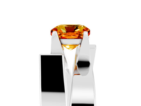 White gold Modern Tension Set Cushion Cut Citrine Solitaire Wide Band Ring_5