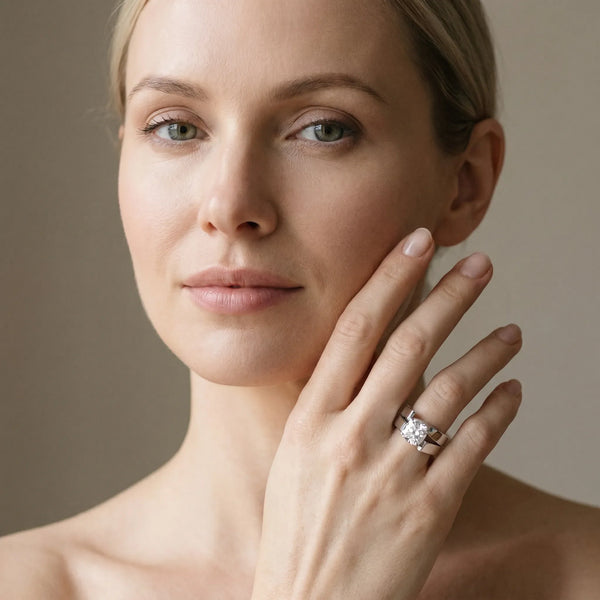 14K White Gold Modern Tension Set 6.01 Carat E VVS2 Cushion Diamond Solitaire Wide Band Ring