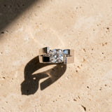 14K White Gold Modern Tension Set 6.01 Carat E VVS2 Cushion Diamond Solitaire Wide Band Ring