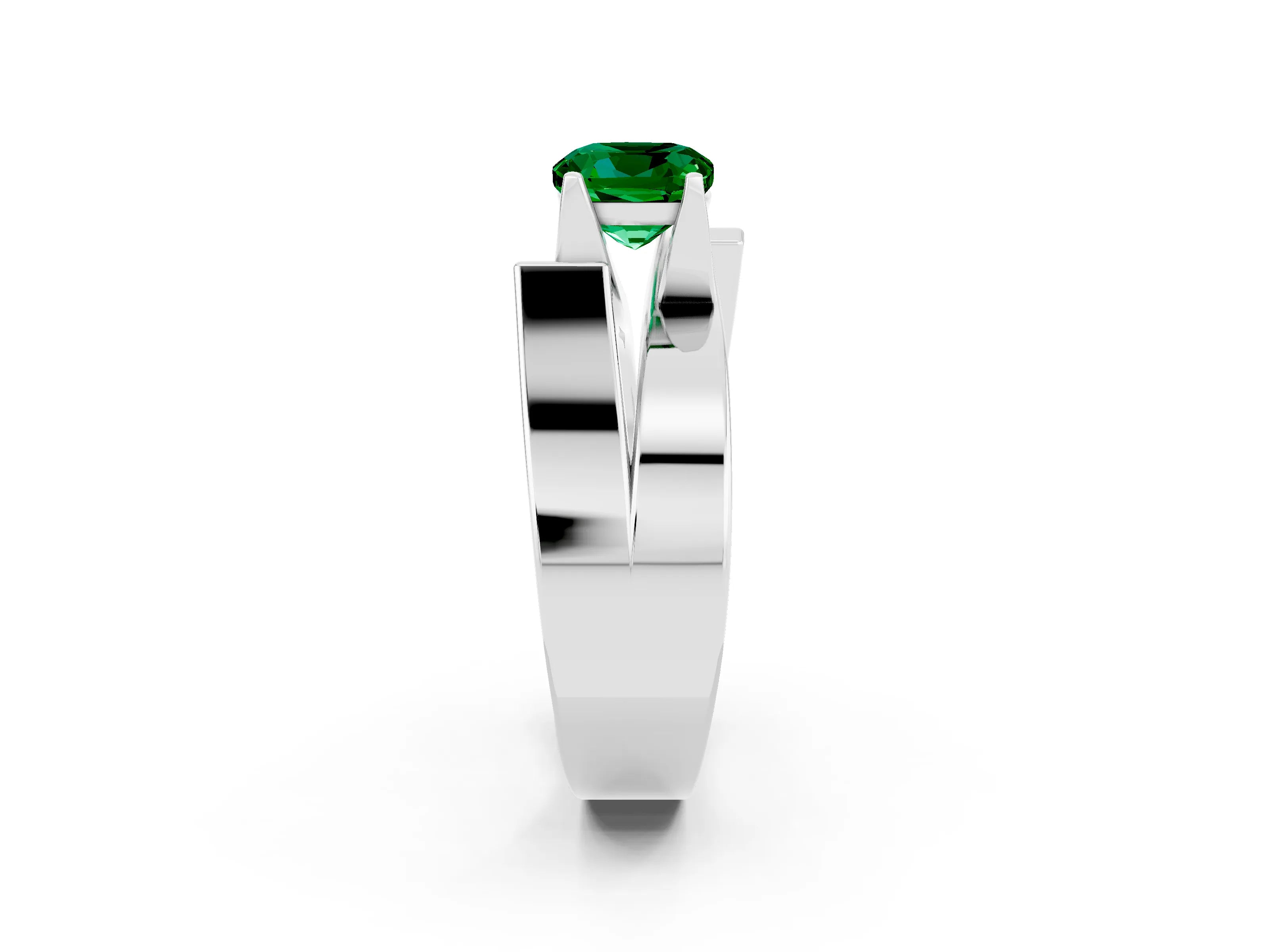 White gold Modern Tension Set Cushion Cut Emerald Solitaire Wide Band Ring_2