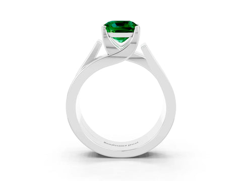 White gold Modern Tension Set Cushion Cut Emerald Solitaire Wide Band Ring_3