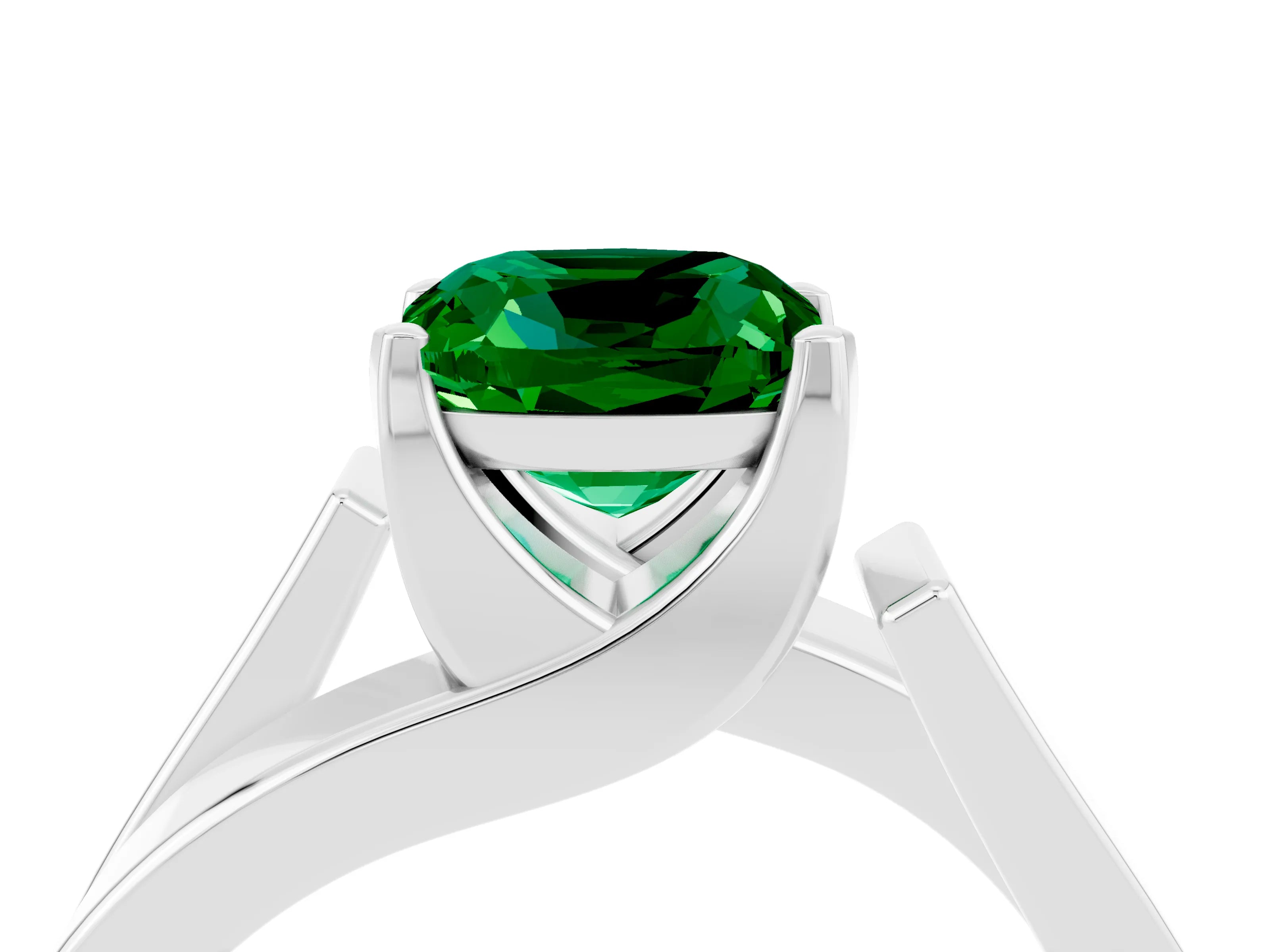 White gold Modern Tension Set Cushion Cut Emerald Solitaire Wide Band Ring_4