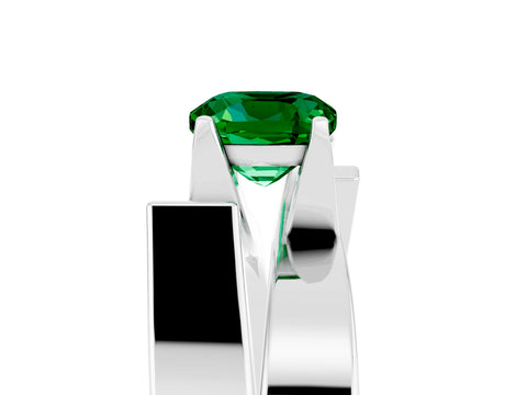 White gold Modern Tension Set Cushion Cut Emerald Solitaire Wide Band Ring_5