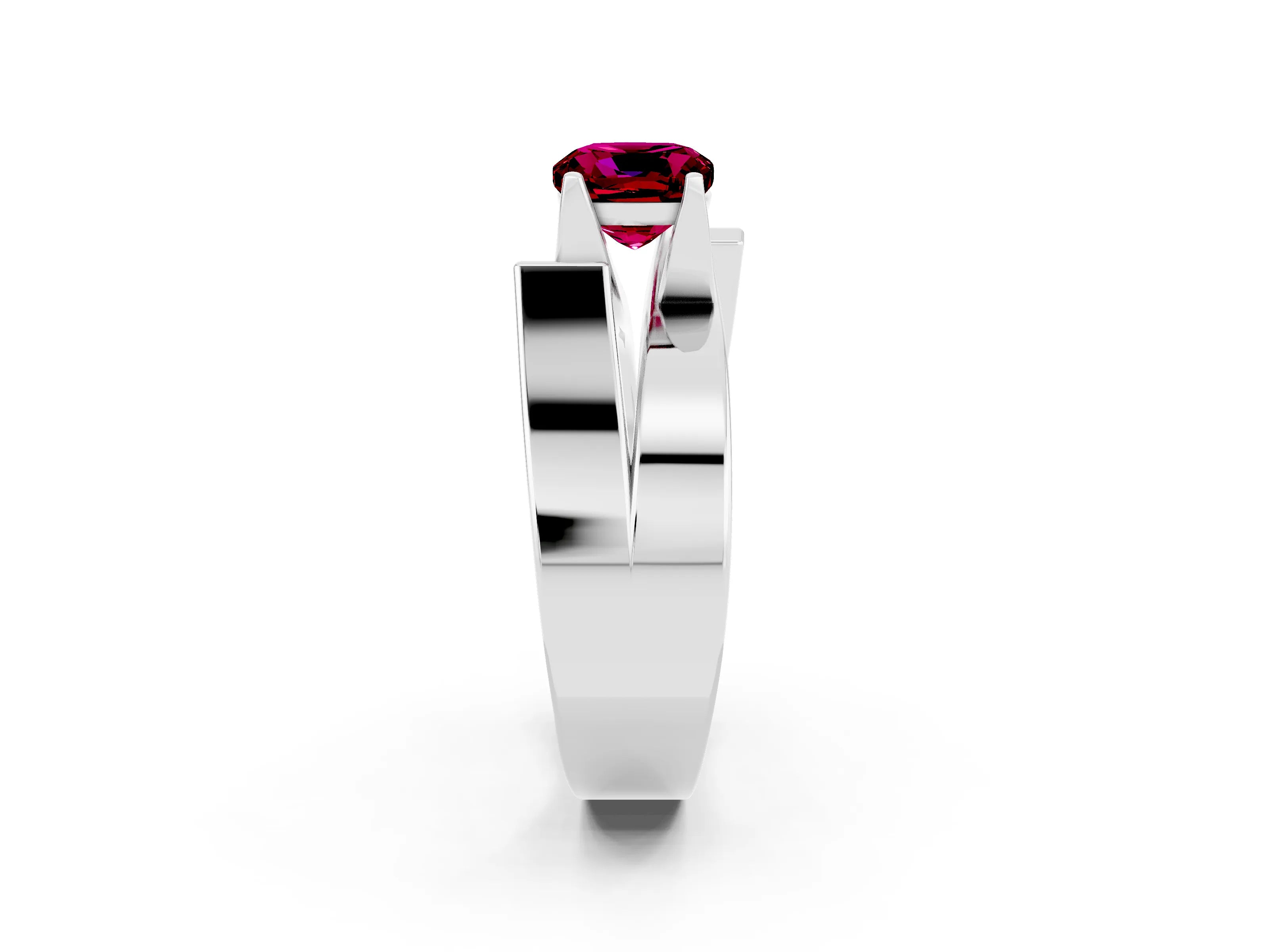 White gold Modern Tension Set Cushion Cut Garnet Solitaire Wide Band Ring_2