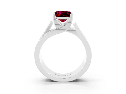 White gold Modern Tension Set Cushion Cut Garnet Solitaire Wide Band Ring_3