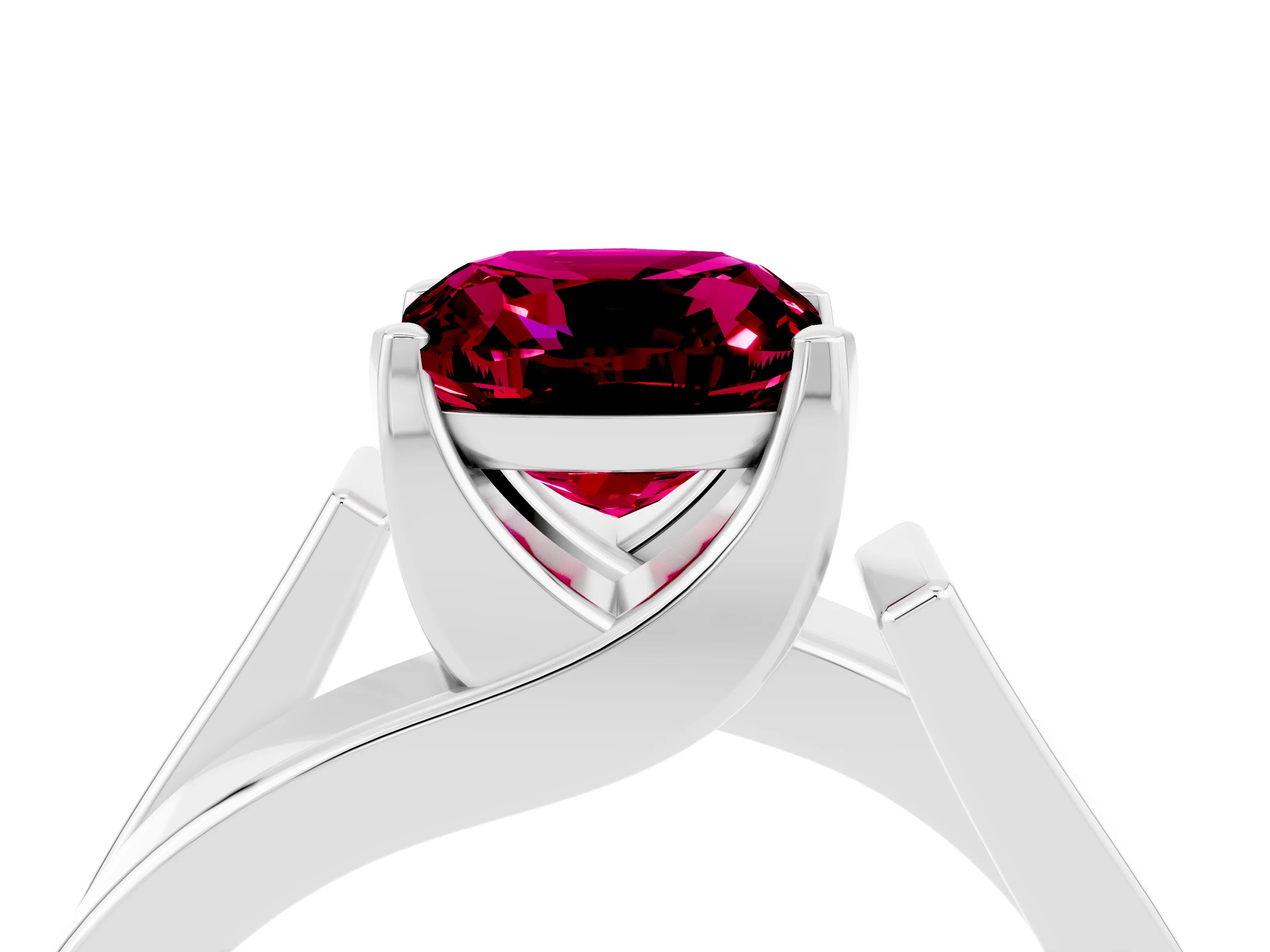 White gold Modern Tension Set Cushion Cut Garnet Solitaire Wide Band Ring_4