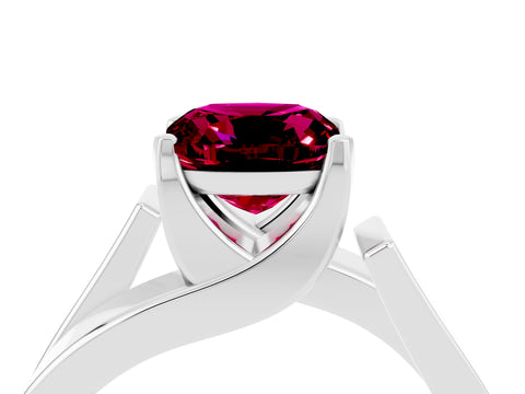 White gold Modern Tension Set Cushion Cut Garnet Solitaire Wide Band Ring_4