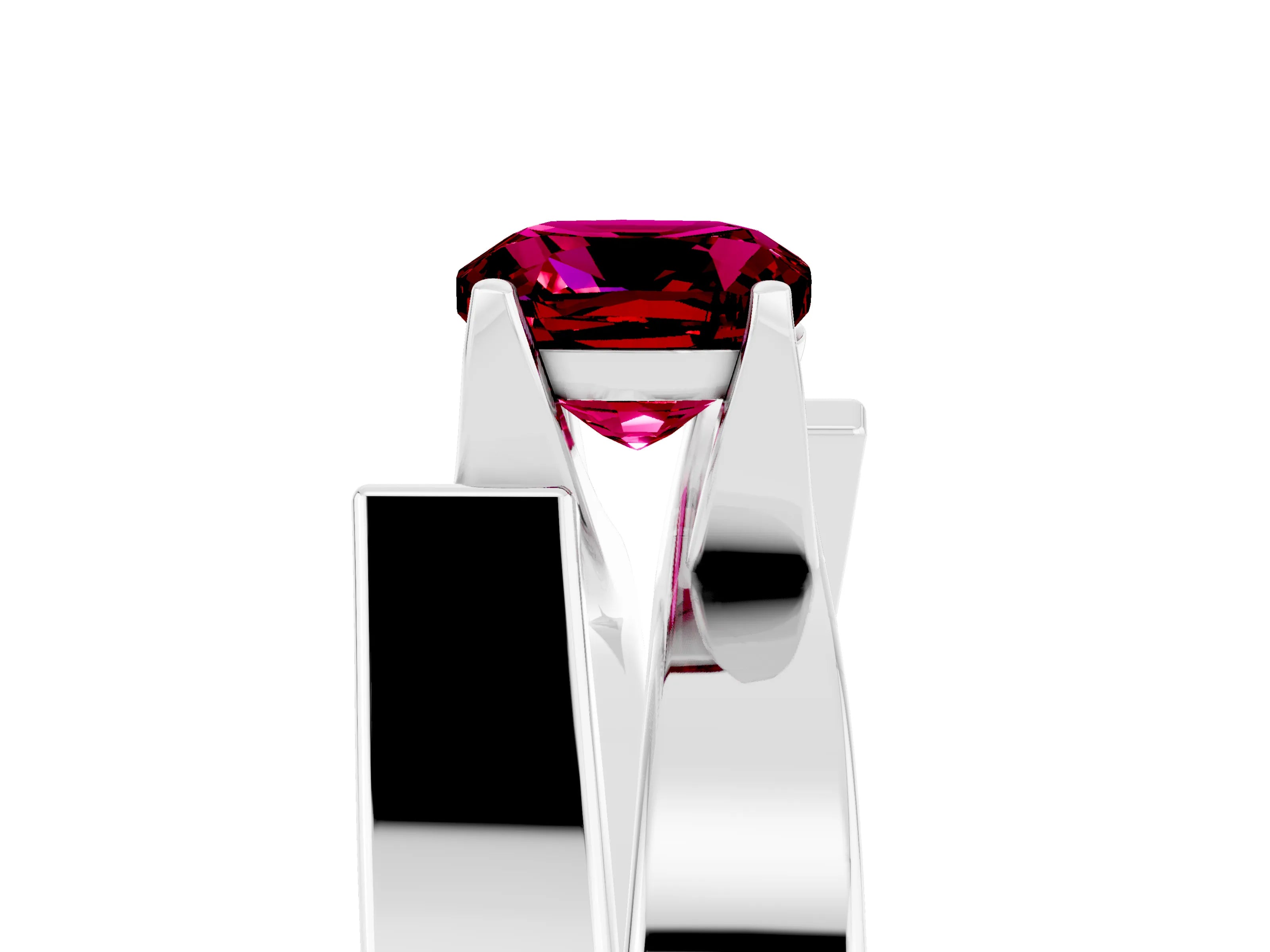 White gold Modern Tension Set Cushion Cut Garnet Solitaire Wide Band Ring_5