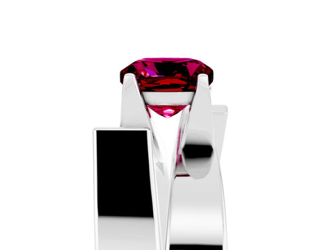 White gold Modern Tension Set Cushion Cut Garnet Solitaire Wide Band Ring_5