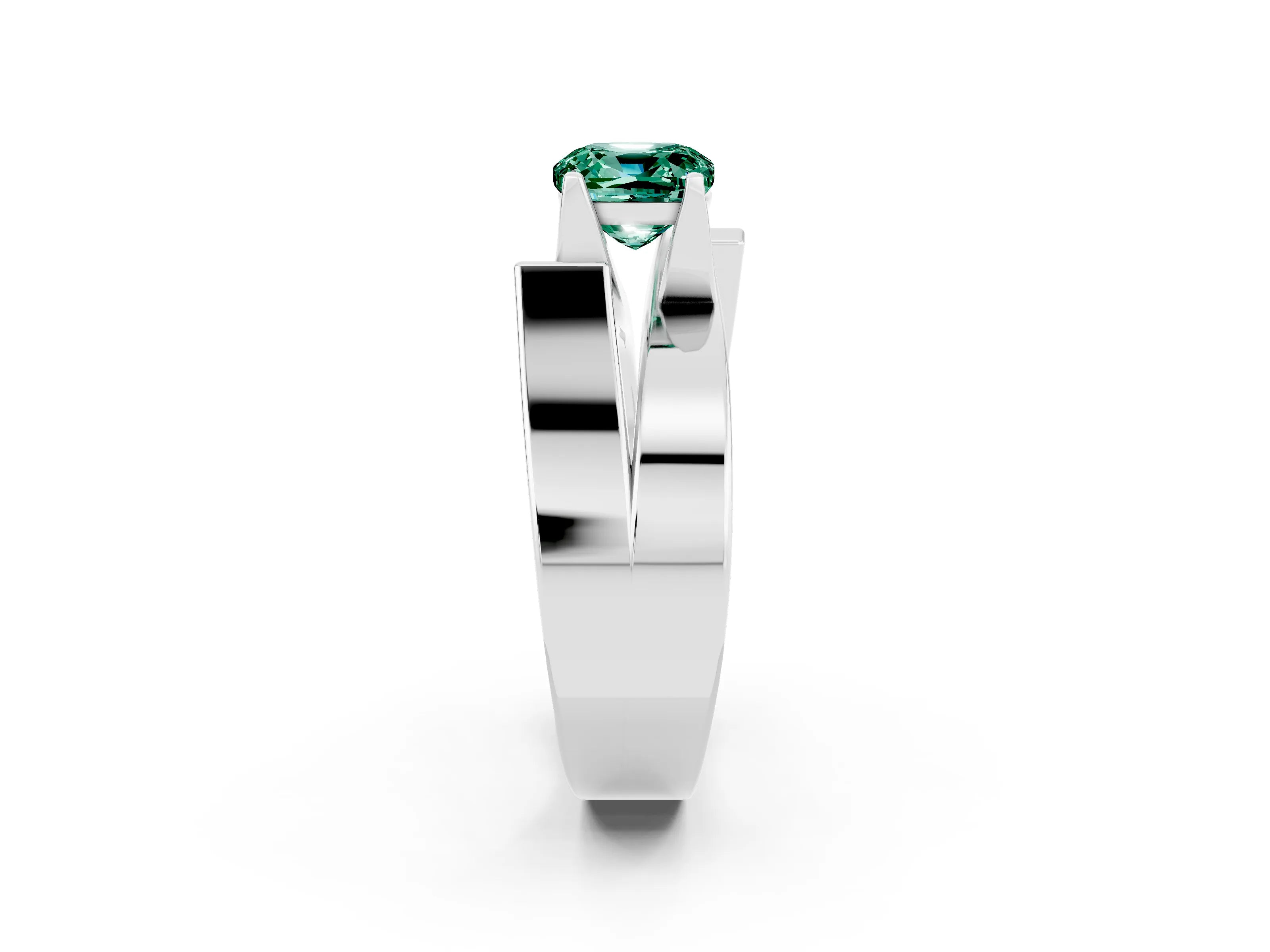 White gold Modern Tension Set Cushion Cut Green Sapphire Solitaire Wide Band Ring_2