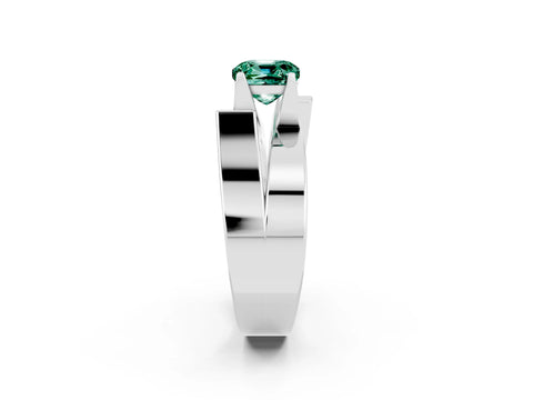 White gold Modern Tension Set Cushion Cut Green Sapphire Solitaire Wide Band Ring_2