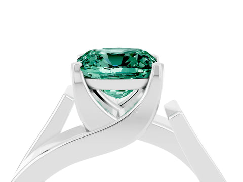 White gold Modern Tension Set Cushion Cut Green Sapphire Solitaire Wide Band Ring_4