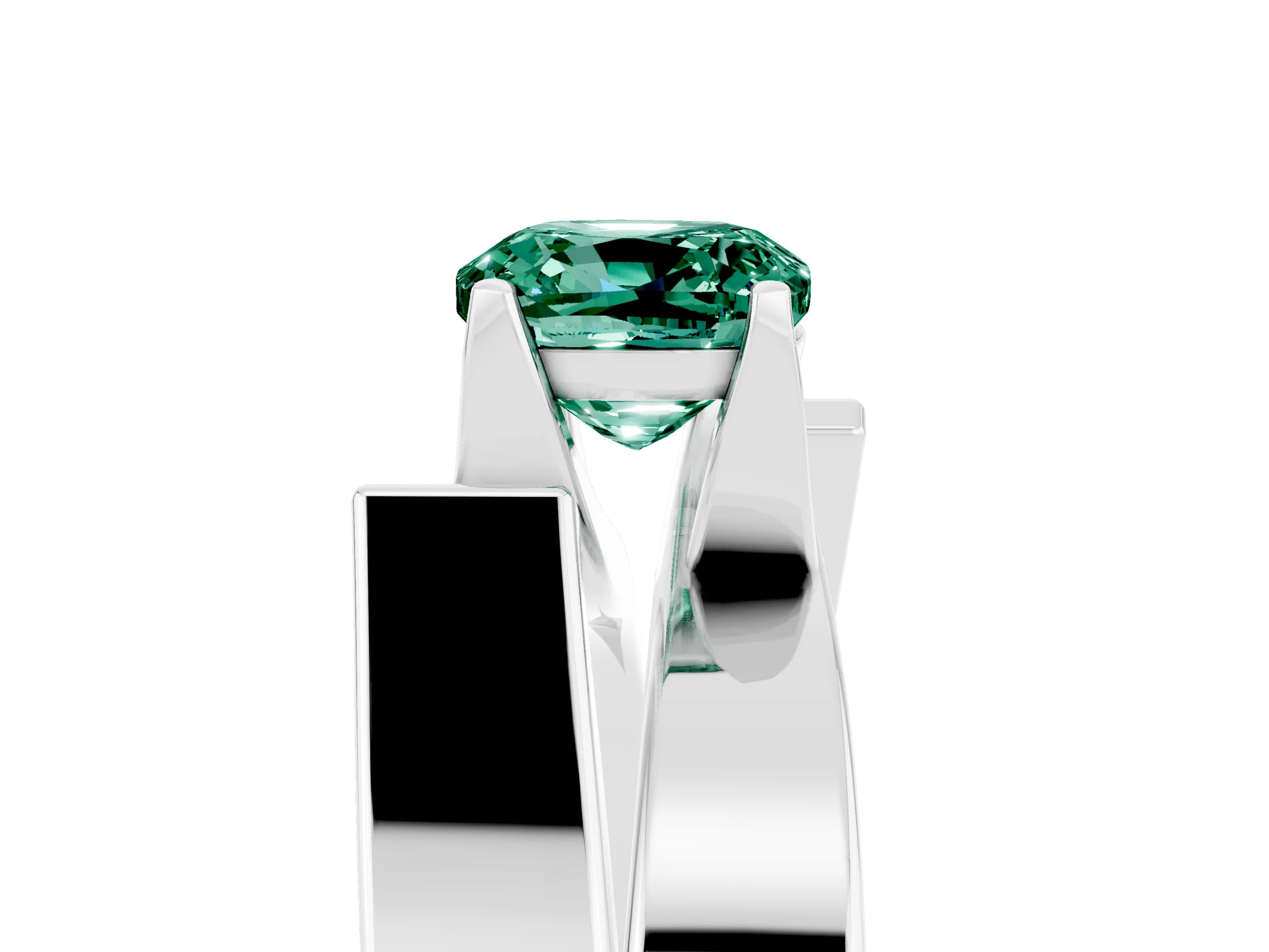 White gold Modern Tension Set Cushion Cut Green Sapphire Solitaire Wide Band Ring_5