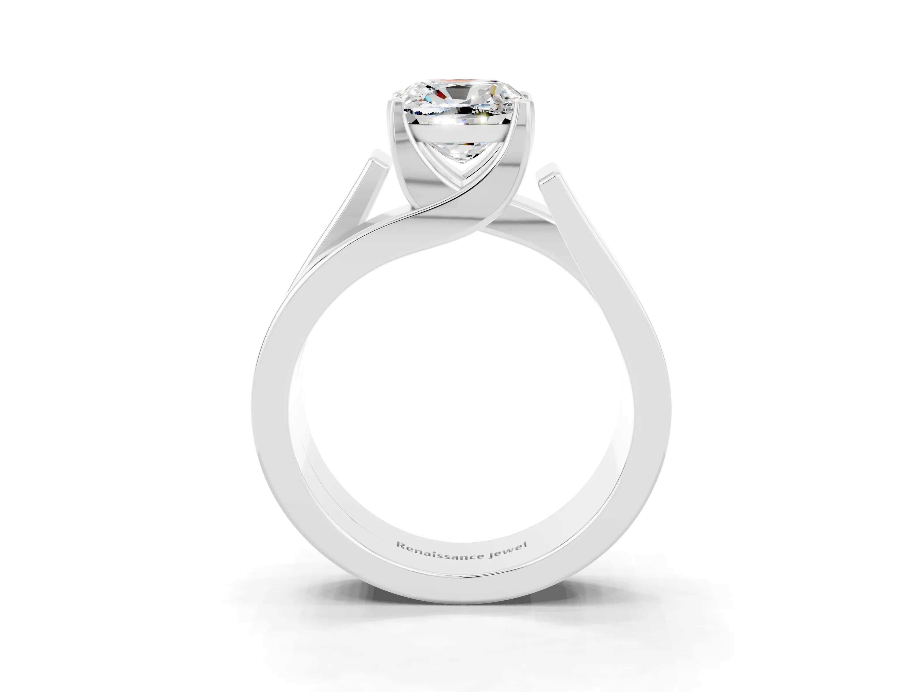 White gold Modern Tension Set Cushion Cut Moissanite Solitaire Wide Band Ring_3