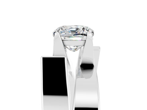 White gold Modern Tension Set Cushion Cut Moissanite Solitaire Wide Band Ring_5