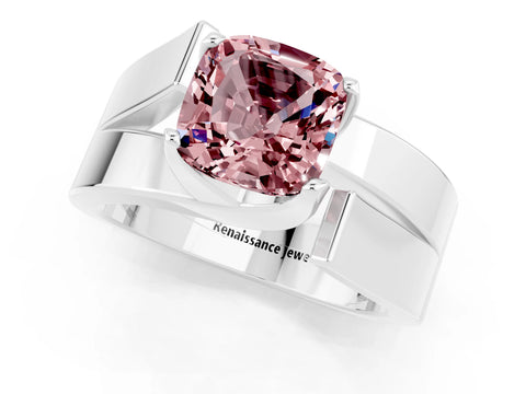 White gold Modern Tension Set Cushion Cut Morganite Solitaire Wide Band Ring_1