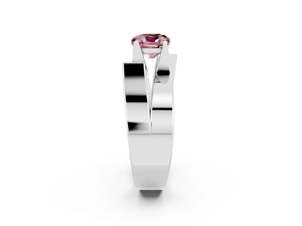 Platinum Modern Tension Set Cushion Cut Morganite Solitaire Wide Band Ring
