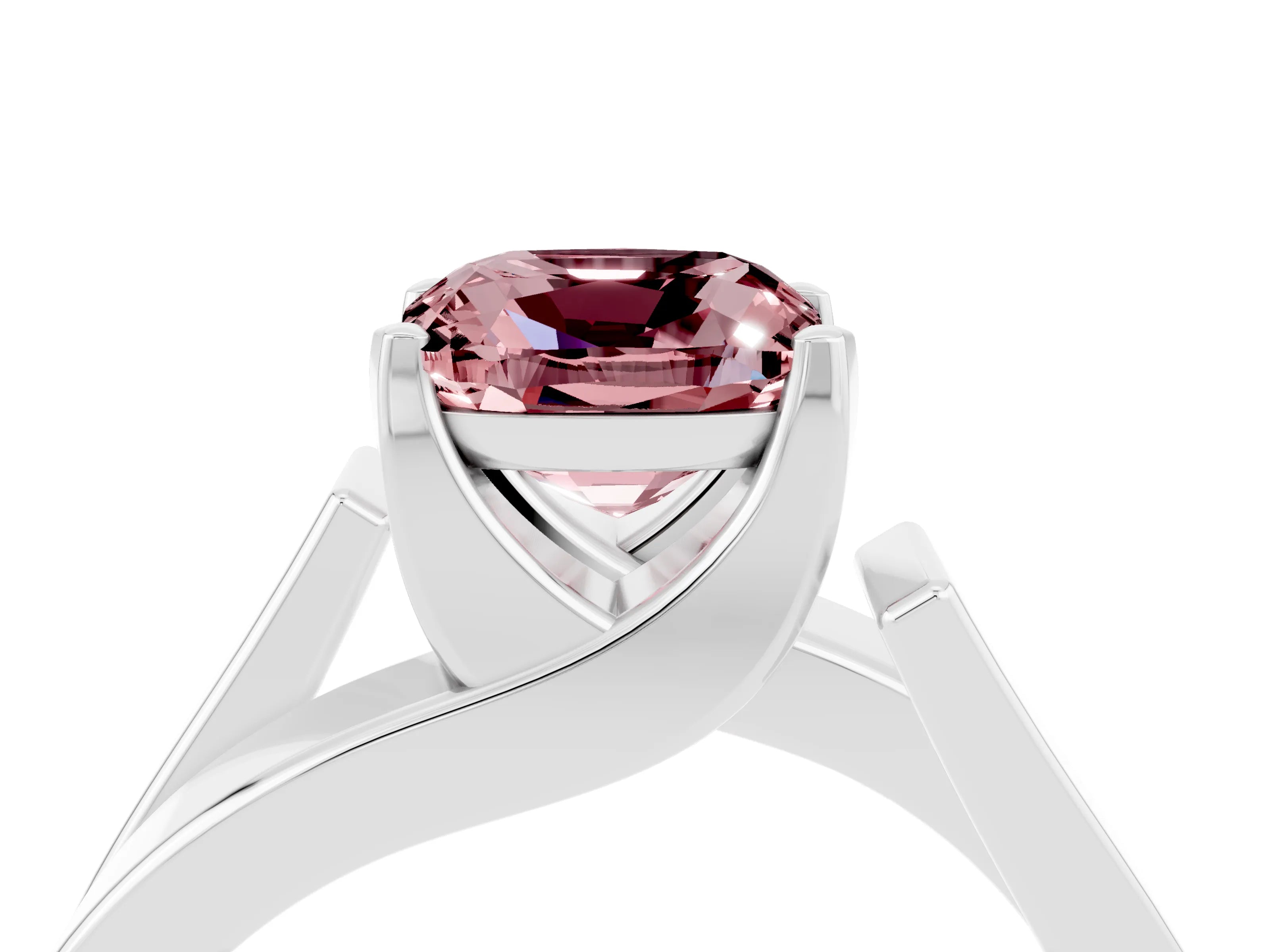 White gold Modern Tension Set Cushion Cut Morganite Solitaire Wide Band Ring_4