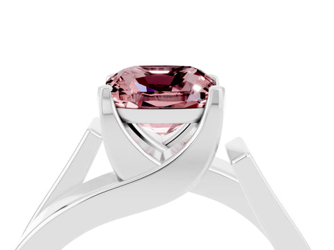 White gold Modern Tension Set Cushion Cut Morganite Solitaire Wide Band Ring_4