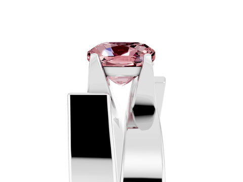 White gold Modern Tension Set Cushion Cut Morganite Solitaire Wide Band Ring_5